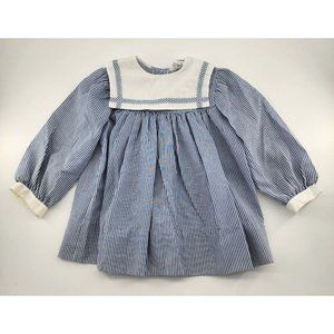 Vtg Bryan Toddler Girls Long Sleeve Nautical Bib Top Blue/White Striped Size 3T